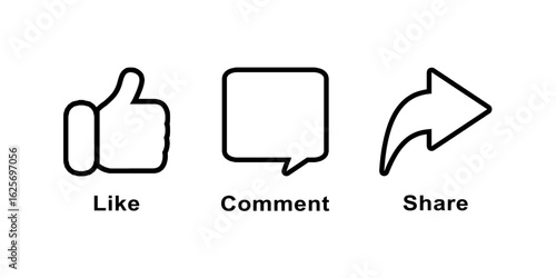 Like, comment and share outline icon isolated on white background. Social media flat icon.