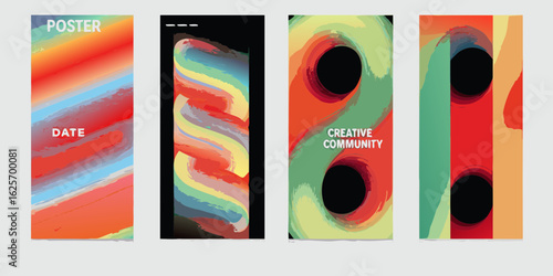 Abstract colorful brush stroke poster designs with text placeholders