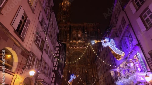 Street view around the cit Strasbourg in France on a cloudy day before Christmas.