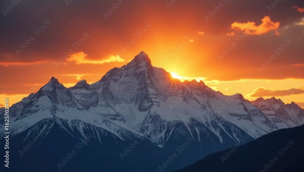 Obraz premium Golden Sunset Over Snow-Capped Alpine Mountains with Glowing Sky