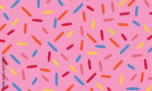 Seamless pattern of donut glaze with many decorative sprinkles. Decoration background for candy shop or sweets shop.