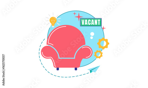 Business hiring and recruiting concept. Composition with office chair and a sign vacant Vector illustration
