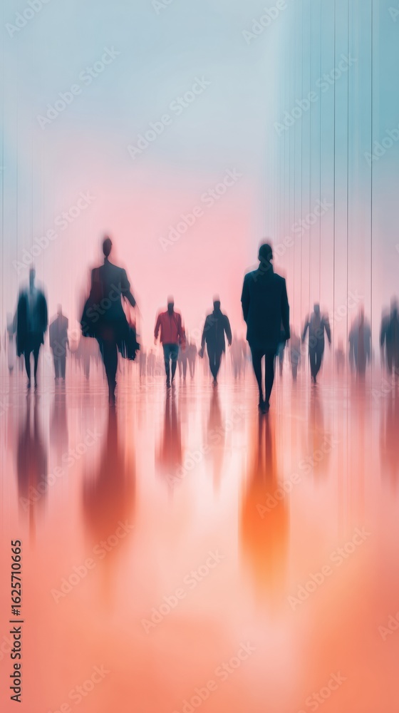 Fototapeta premium Modern Investor Crowd in Motion High-Quality Blurred Business Professionals for Authentic Corporate Marketing and Advertising Campaigns