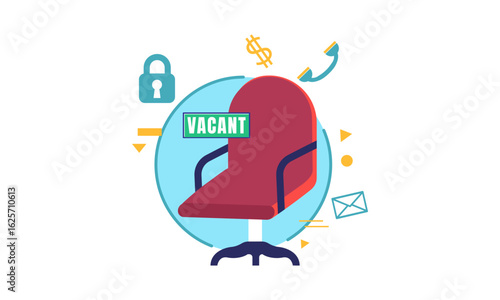 Business hiring and recruiting concept. Composition with office chair and a sign vacant Vector illustration