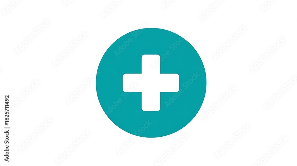 Health plus icon in teal circle for medical app or website design element, add button, positive symbol Health plus icon in teal circle for medical app or website design element, add button, positive symbol