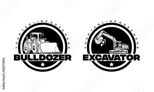 Excavator and Bulldozer logo designs concept vector illustration, icon for housing development, building repair, construction and procurement of heavy equipment