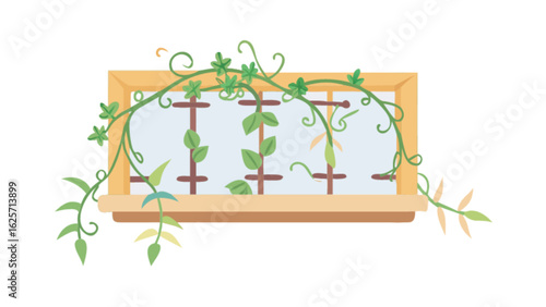 Window with plants indoor gardening home decor greenery vines windowsill houseplant illustration aesthetic