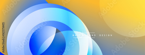 Abstract background features layered circles. Blue, yellow hues blend smoothly creating dynamic visual effect. Modern design element.