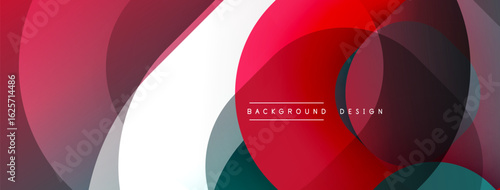 Abstract design features overlapping circles. Red, white, dark shades create dynamic visual effect. Modern background element.