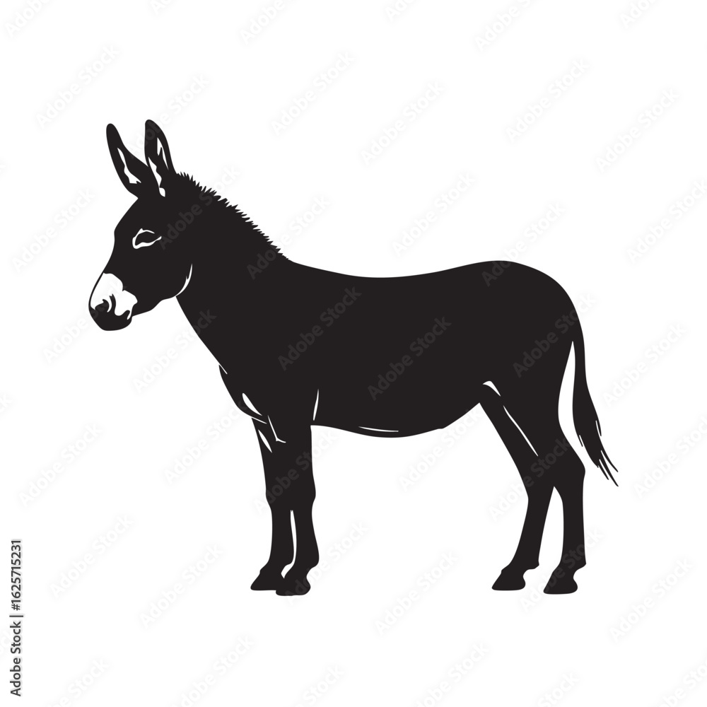 Fototapeta premium Elegant Black Donkey Silhouette Standing Tall Animal Vector Illustration Agriculture and Rural Life Concept Farm Animal Design