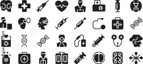 Medical healthcare science and research icons with syringes D N A and doctor symbols vector