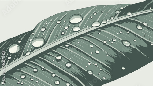 Leaf with water drops vector illustration for nature backgrounds and botanical designs, fresh dew drops on leaf