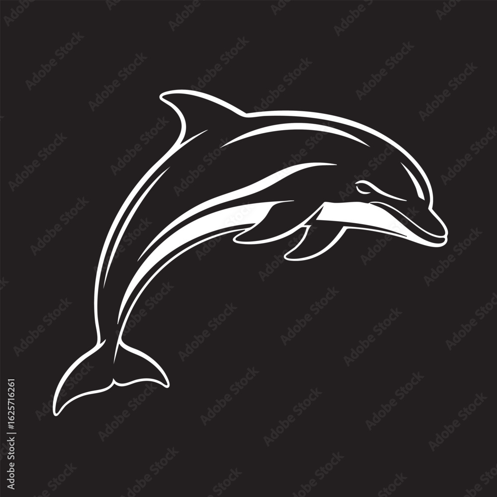 Obraz premium Elegant Dolphin Silhouette on Black Background Marine Wildlife Illustration Ocean Mammal Aquatic Animal Symbol Sea Life Graphic Design Template