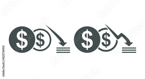 Dollar coin icons showing financial decline silhouette