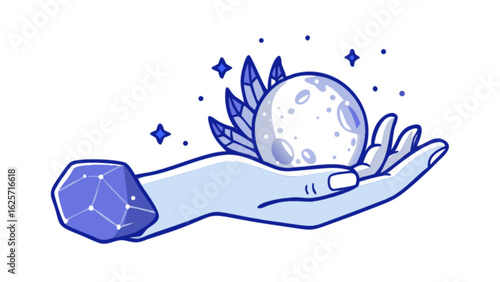 Moon crystal ball hand drawing illustration vector astrology celestial magic spiritual design art