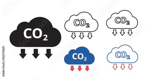 Co2 cloud emission and reduction icons silhouette