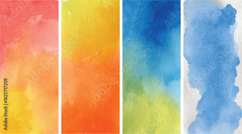 Beautiful Watercolor Spectrum: Explore Vibrant yellow, green, pink, red and set violet Color texture Blends, Green and blue abstract watercolor vector design transparent background