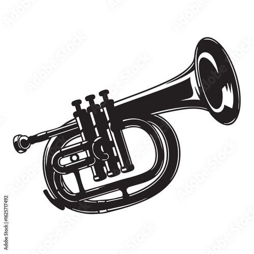 Elegant Black and White Illustration of a Baritone Horn for Musical Concepts and Designs