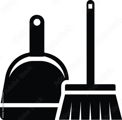 Dustpan and brush combo black color icon vector isolated on white background