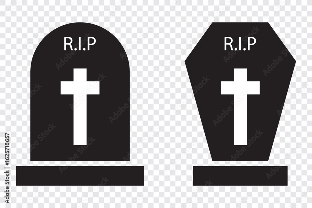 Obraz premium Tombstone icon on light background. RIP symbol. Death, halloween, die, gravestone, graveyard. Outline, flat and colored style. Flat design.