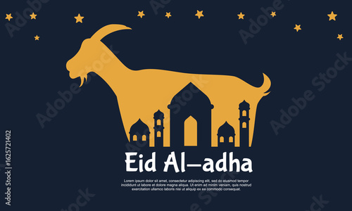 Eid al Adha greeting card with flat Greeting card with sacrificial sheep, Eid Mubarak theme suitable for social media post template, banner