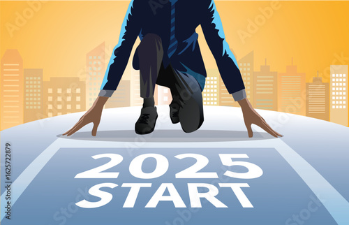 Businessman getting ready to start on 2025 year, start lbusiness concept for business planning. vector,illustration