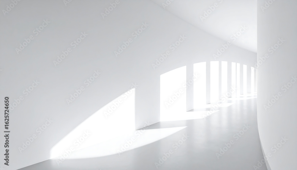 Obraz premium Modern, minimalist interior hallway with bright, diffused light.