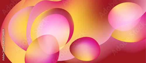 Abstract composition featuring overlapping circles. Warm color palette dominates, blending pinks, oranges, reds. Smooth gradients create depth, visual interest.