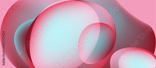 Abstract composition featuring overlapping spheres. Soft pinks, blues create fluid, modern aesthetic. Subtle gradients define shapes.