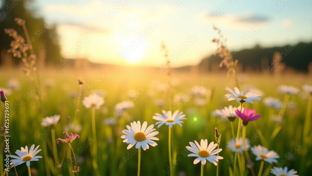 Obraz premium Alpen Meadow in Spring – Bright Green Fields with Colorful Wildflowers