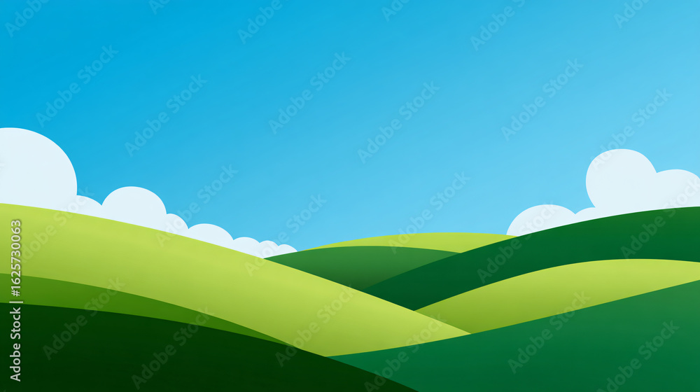 Obraz premium Sky Clouds Hills Landscape Nature Blue Serene Peaceful Outdoors Panorama Scenery Environment Tranquil Bright Style Vector Illustration Design Artistic 