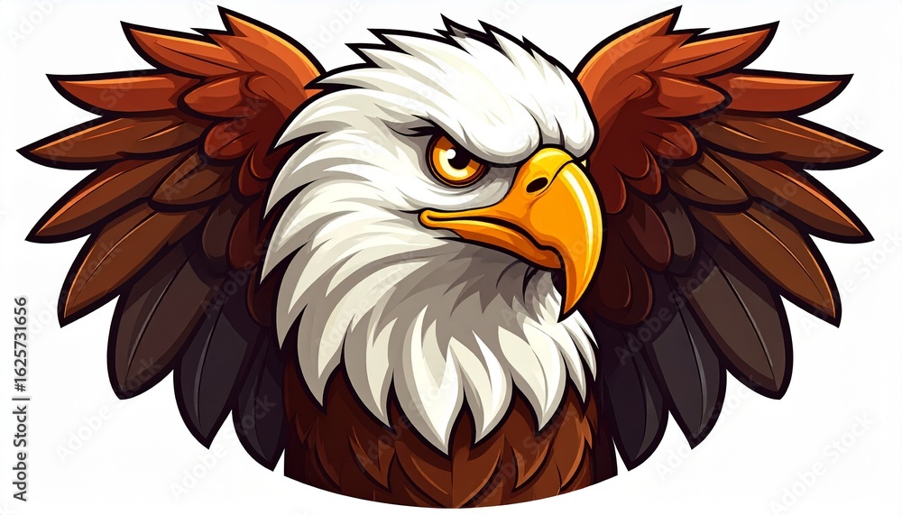 Fototapeta premium Fierce eagle mascot glares with bold feathers and beak.