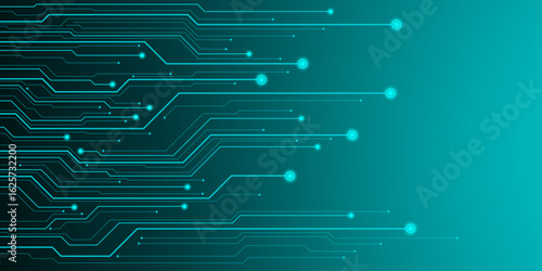 Futuristic technology green circuit board background design. Ideal for technology banners, digital marketing, and innovation themes.