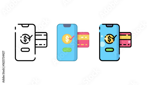 Icon set featuring smartphone and credit card symbols, suitable for online payments and mobile banking.