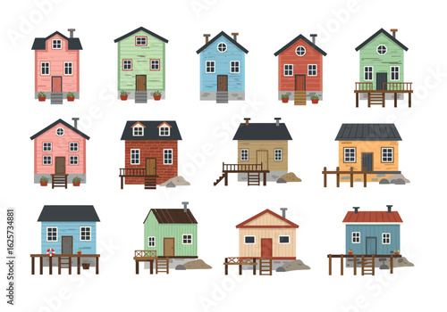 Collection of Twelve Colorful Illustrated Houses.