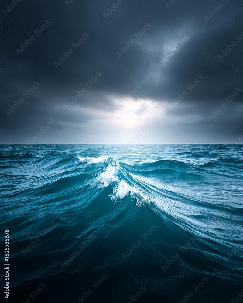 Fototapeta premium Dramatic ocean waves under a cloudy sky captivating the viewer.