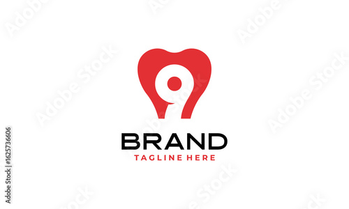 Number 9 Dental Clinic Logo Tooth abstract design vector template Linear style. Dentist stomatology medical doctor Logotype concept icon