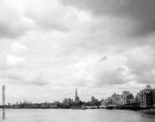 Photography Vintage black and white view of london skyline with the shard rising above the t