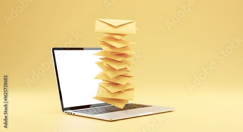 Surreal representation of abundant messages spilling from a computer screen.