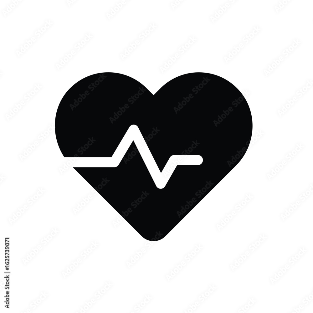 Black Heart Icon with EKG Line for Healthcare and Wellness Concepts Black Heart Icon with EKG Line for Healthcare and Wellness Concepts