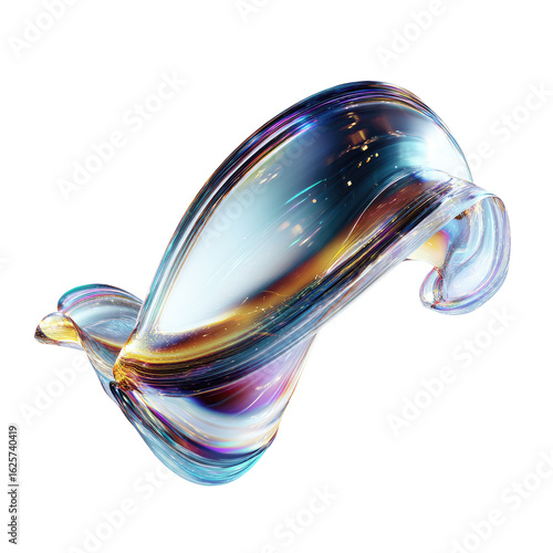 Abstract swirling liquid form, iridescent and translucent