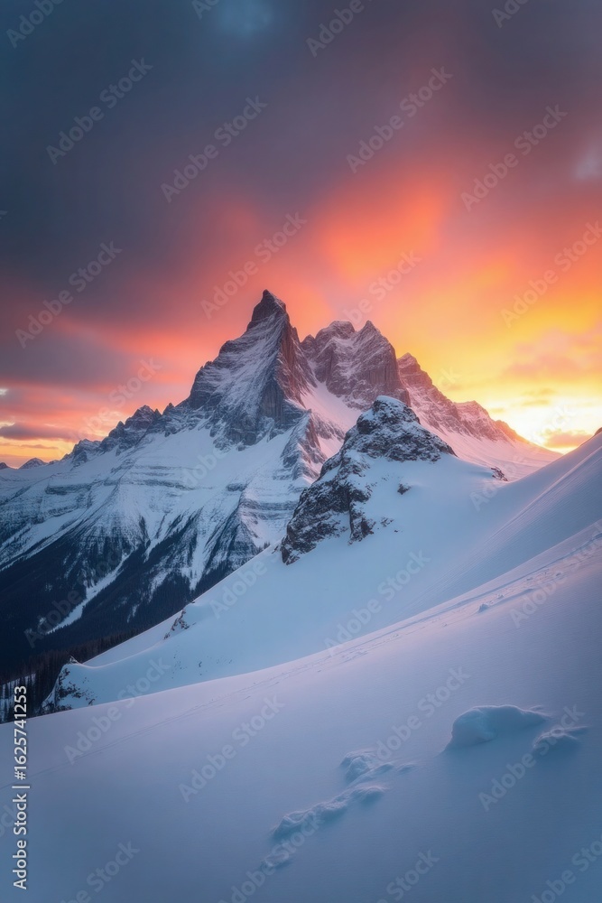 Obraz premium Lonely Traveler Walking Across Snow Plains toward a Glowing Horizon