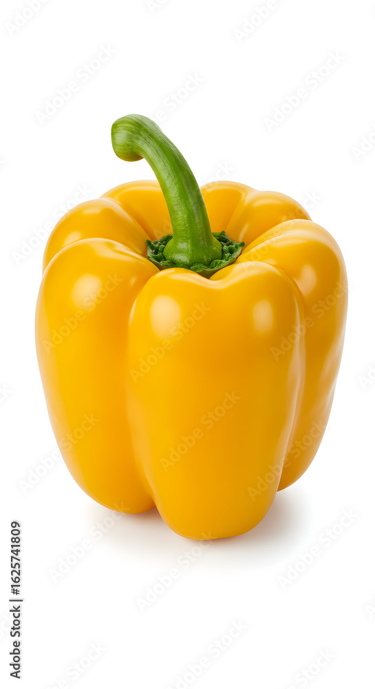Vibrant Yellow Bell Pepper with Green Stem Isolated on White Background Vibrant Yellow Bell Pepper with Green Stem Isolated on White Background