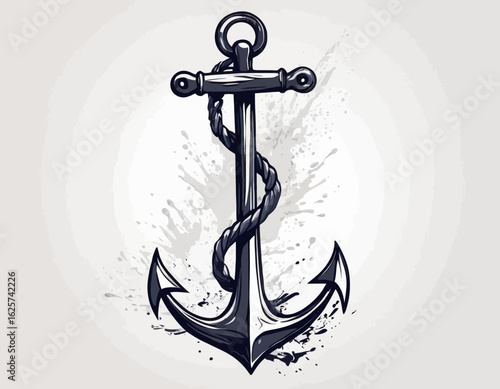 A bright red nautical anchor with two fluke ends plunges into choppy turquoise and white waves, secured by a thick, twisted whit (1)
