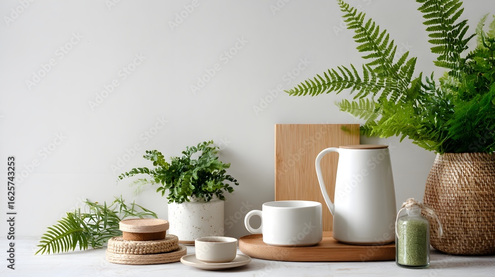 Fototapeta premium Green Plants on Wooden Cutting Board