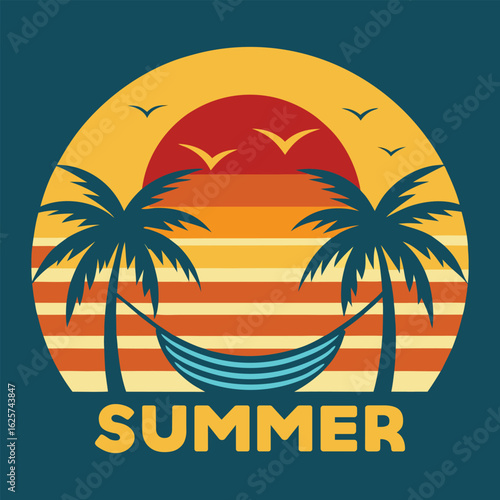 Wallpaper Mural summer logo with palm trees and hammock. Torontodigital.ca