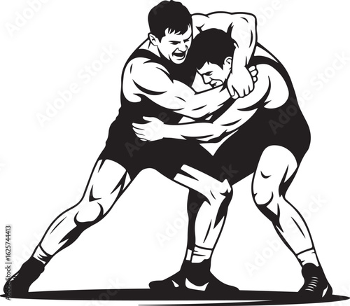 Wrestling Wrestlers Grappling Silhouette Vector Illustration