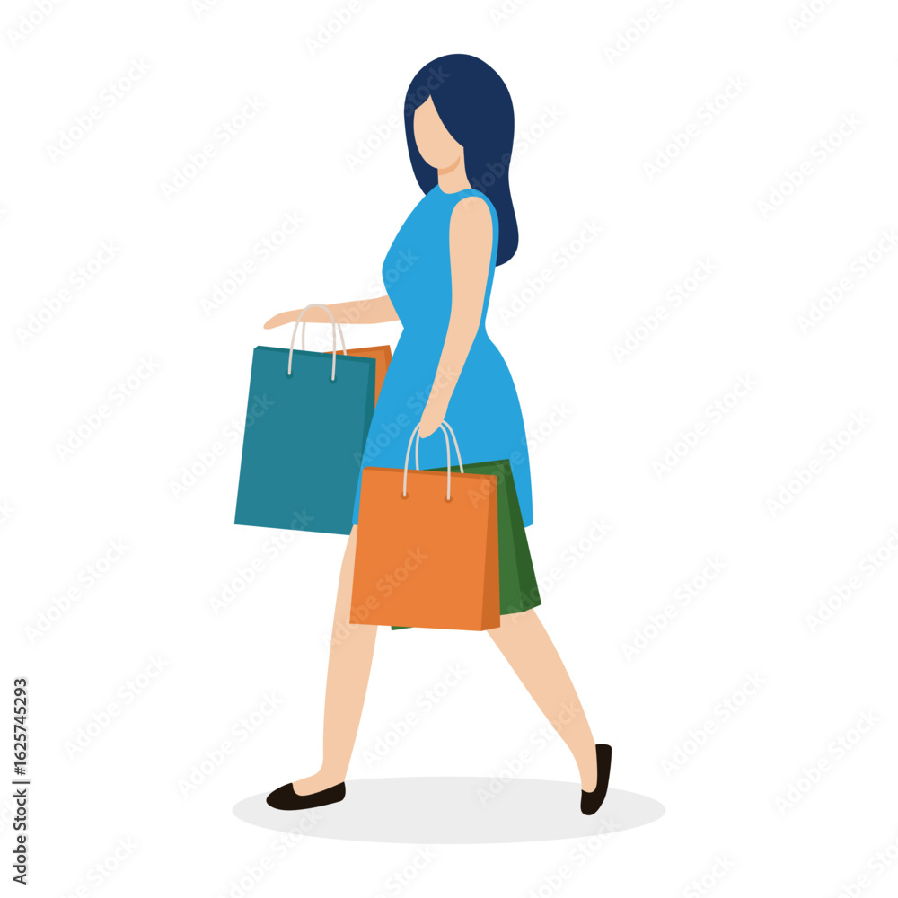 Shopping girl vector illustration.Woman with shopping bags.Young beautiful lady walking in plaza, mall, store. Shopping girl vector illustration.Woman with shopping bags.Young beautiful lady walking in plaza, mall, store.