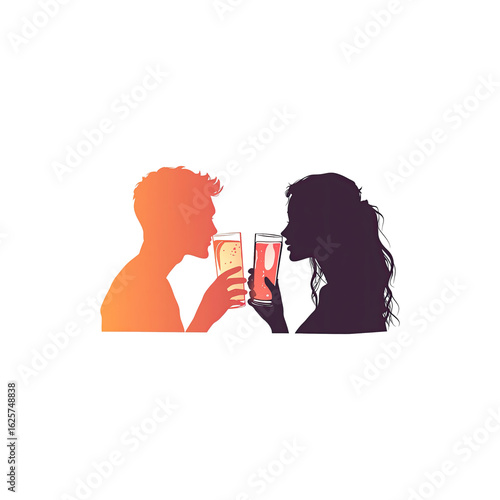 Silhouette vector of man and woman drinking together in casual pose with minimalist design isolated on white background