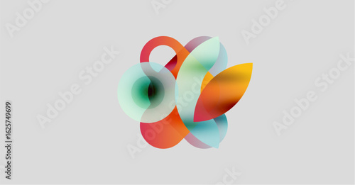 Abstract colorful shapes overlap, creating dynamic visual composition. Soft gradients suggest fluidity, movement. Light background enhances vibrancy.